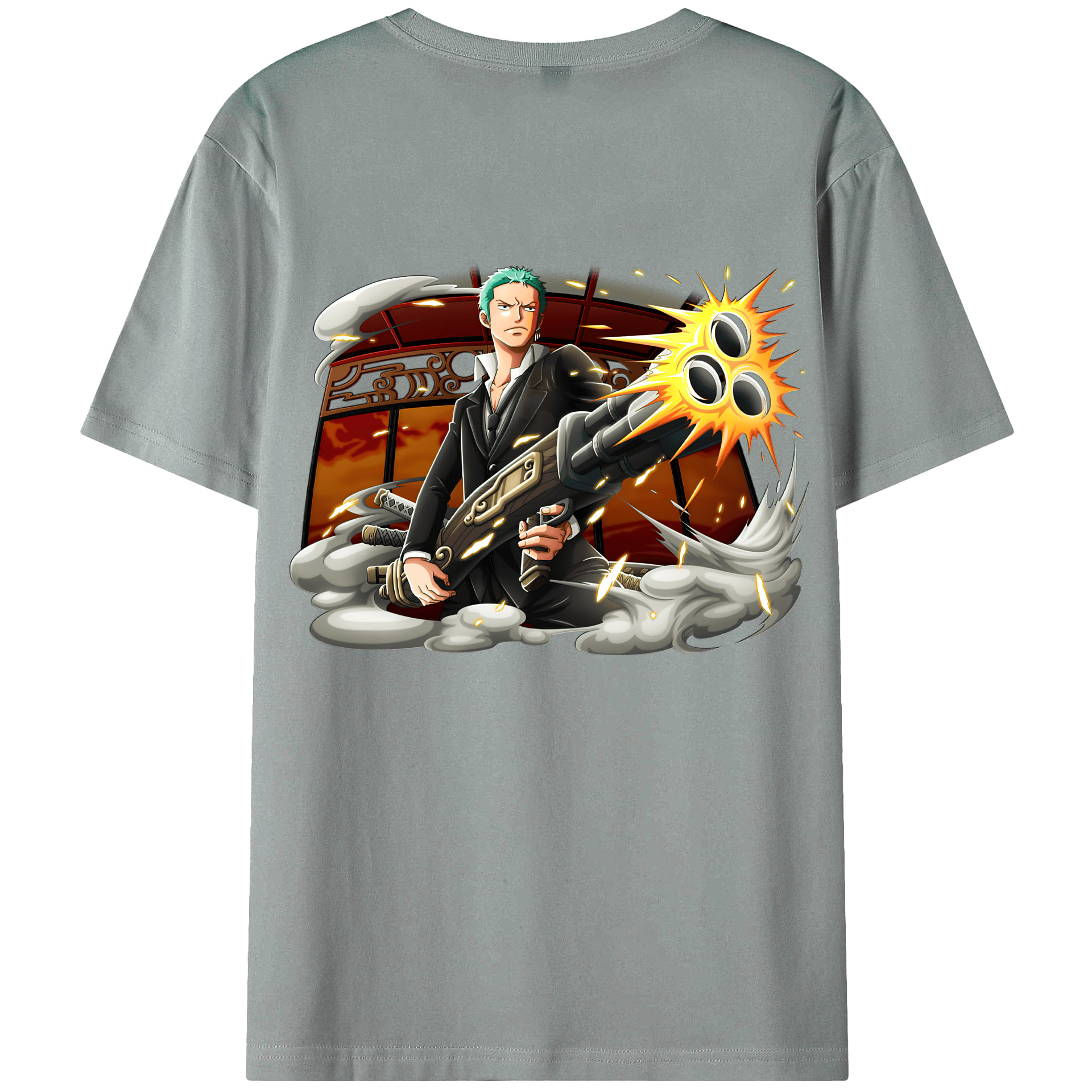 ワンピース ロロノア・ゾロ ONE PIECE Roronoa Zoro 綿100％ メンズ半袖Tシャツ（バックプリント） 通気性